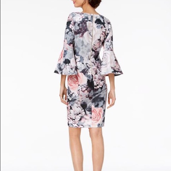 Calvin Klein Size 2 Floral-Print Bell-Sleeve Dress - Picture 2 of 8